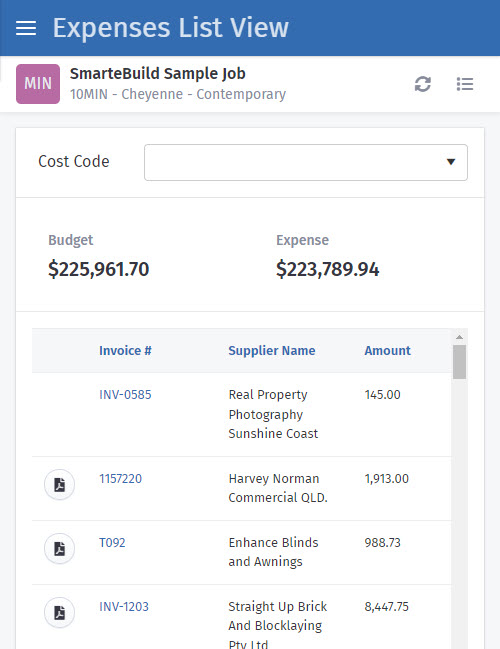 SmarteBuild expenses invoices